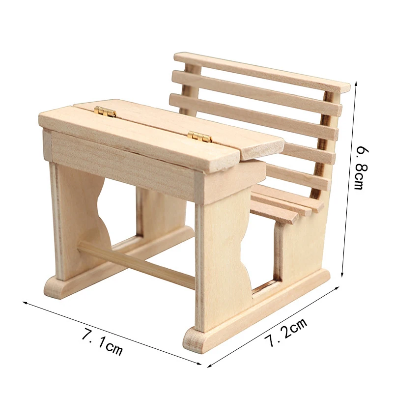 Wooden 1/12 Miniature Mini Children Desk Table Chair Set Simulation Furniture Model DIY Dollhouse Room Decoration Accessory Toys