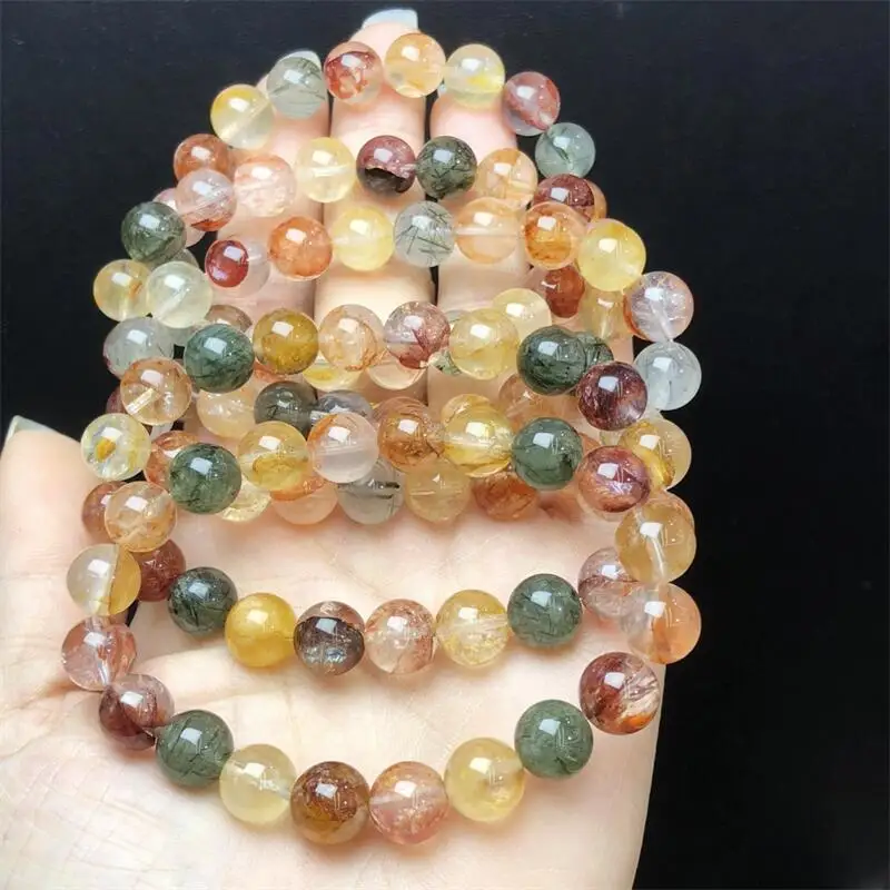 9.5MM Natural Colored Fire Quartz Hematoid Bracelet String Charms Strand Exquisite Jewelry Healing Crystal Energy Gift 1pcs