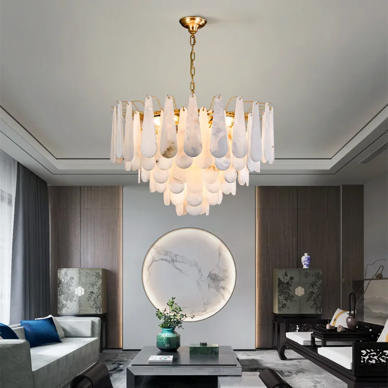 

Luxury All Copper Marble Chandelier Living Room Light Postmodern Atmosphere Dining Room Bedroom Light Creative Simple Lighting