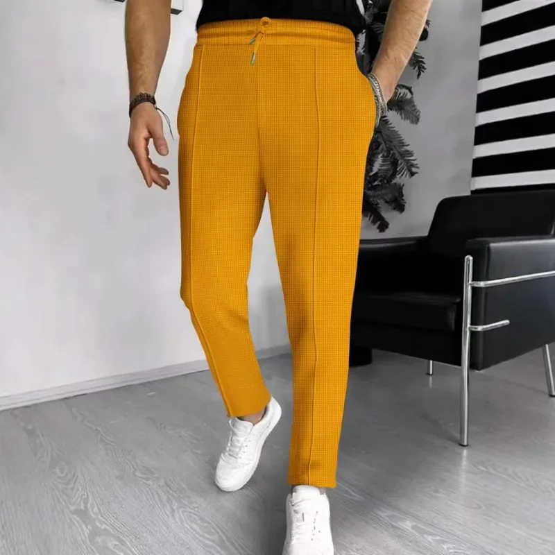 Waffle Independent Station Drawstring Sports Casual Trousers 2025 Fashion Men's New Products Spring And Autumn High Street