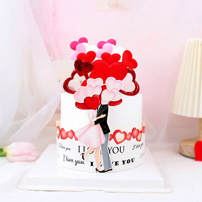 Heart Balloon Cake Topper Couple Love Happy Valentine's Day Birthday Wedding Party Baby Shower Baking Cake Dessert DIY Decor