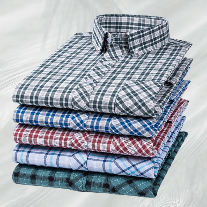 

Men's Fashion Plaid Checkered Long Sleeve Cotton Shirt Autumn New Casual Regular-fit Single Pocket Comfortable Plus Size 7XL 8XL