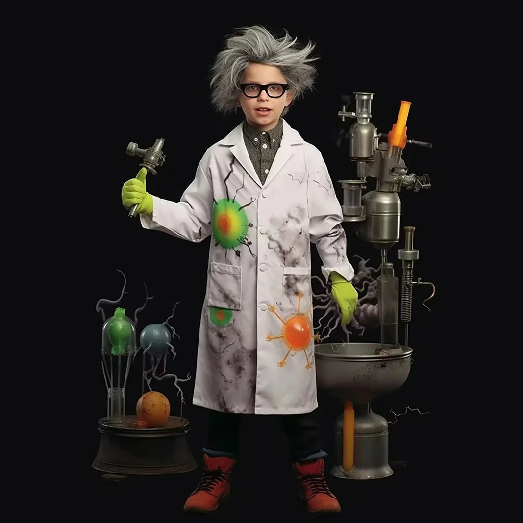 Kids Boys Girls Crazy Scientist Role Play Coat Jacket Children Performance Outfit Halloween Cosplay Costumes