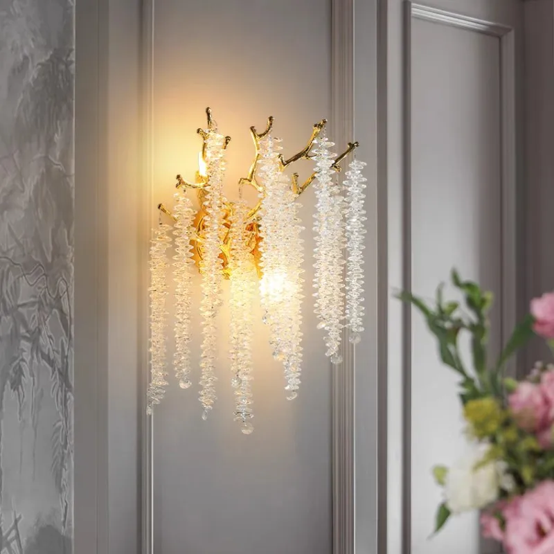 

Nordic Branch Crystal Wall Lamp For Living Room Bedroom Kitchen Stairs Corridor Luxury Gold Bedside K9 Crystal Wall Light Lamps