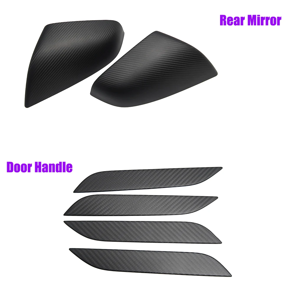 Carbon Fiber Car Side Wing Rear View Mirror Caps & Exterior Side Door Handle Panel Cover Trim For Tesla Model S 2017-2020