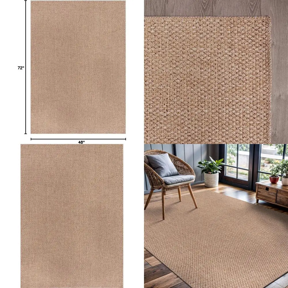 

Natural Jute Area Rug 4x6, Indoor/Outdoor Farmhouse Style, Solid Boho Design, Washable Carpet for Living Room, Patio, Kitchen