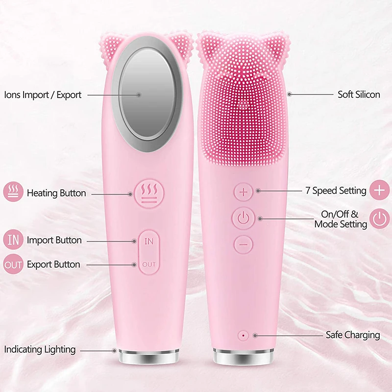 Home Electric Facial Cleansing Brush Silicone with Heated Massage Function Beauty Device