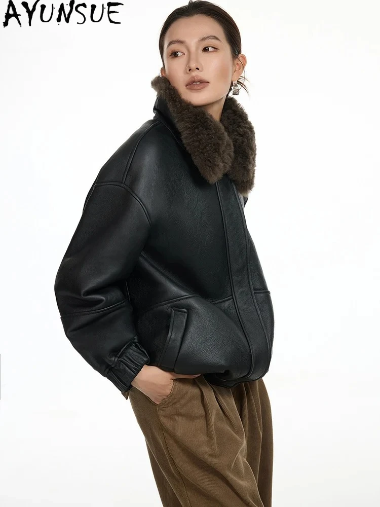 

AYUNSUE Natural Sheepskin Fur Coat Woman Warm Winter Clothes Merino Genuine Leather Jacket Women 2025 New Style Шуба Женская