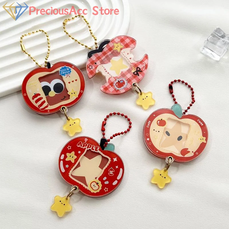 1In Photo Card Holder Cartoon Apple Shaped Photo Album Keychain For Bags Acrylic Charm Kpop Idol Photocard Protector Cover