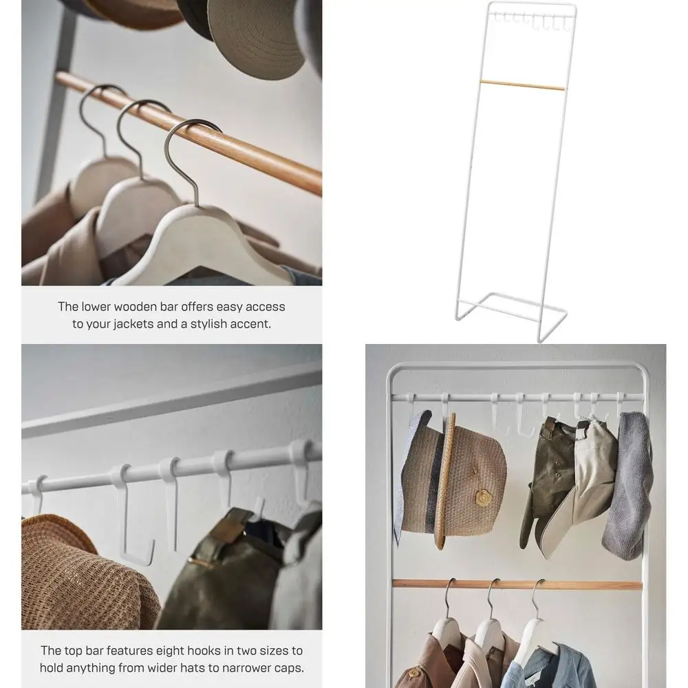 66 Metal and Wood Coat Rack with Hooks for Hat and Clothing Storage