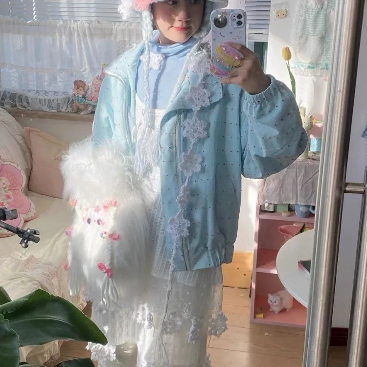 فساتين بروتيل بيضاء من الدانتيل الحلو مناسبة للربيع والصيف فستان ندفة الثلج الجديد للنساء Y2k فساتين فضفاضة متوسطة الطول #4