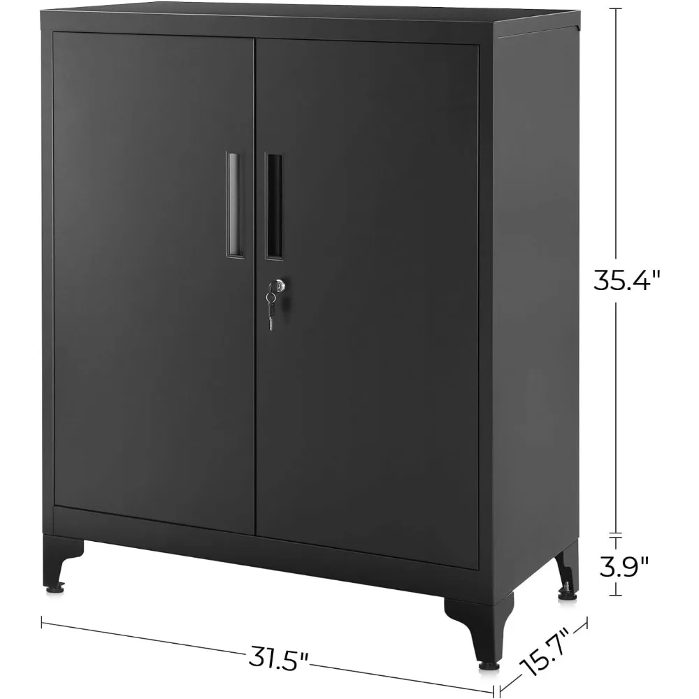 خزانة جراج، خزانة تخزين معدنية مع أبواب ورفوف، للمكتب المنزلي، المرآب وغرفة المرافق، أسود #3