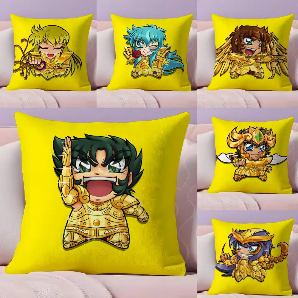 Chibi S-Saint S-Seiya Cute Pillow Case Plush Fabric Soft Double-Sided Printed Sofa Warm Winter Home Gift Cushion Cover