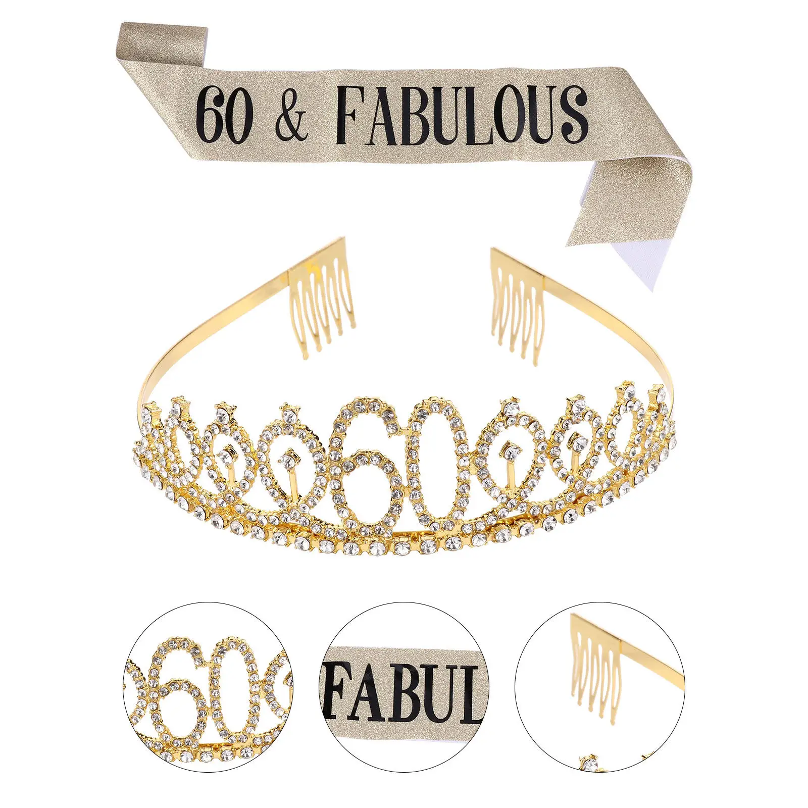 1Set Birthday Crown Sash Printed Etiquette Belt Party Decoration Suit Fabric Comfortable Hair Comb Accessories Focus Birthday
