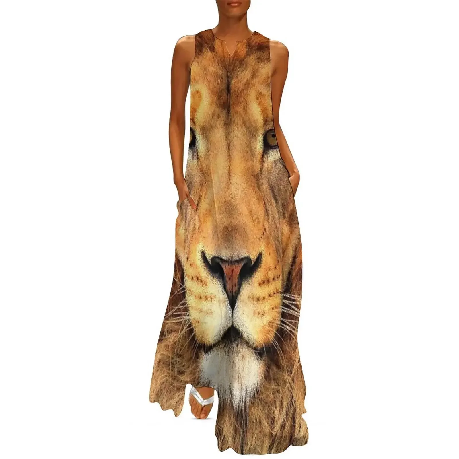 

Beautiful Lion Face Wild Cat Glare Long Dress dress women summer dresses korean style dress dresses Women dresses summer