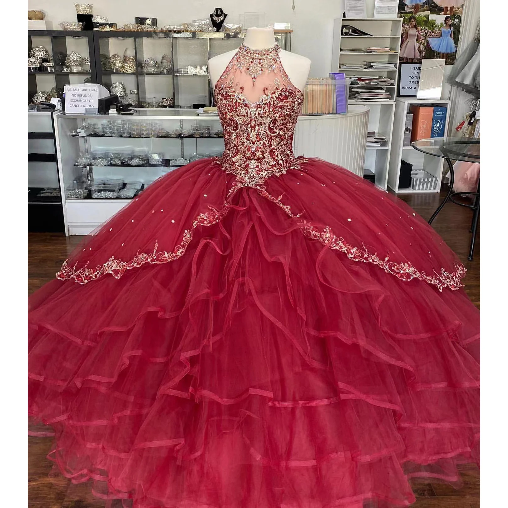 Burgund Quinceanera Kleider 2022 Süße 16 Mädchen Halter Kristall Zurück Geburtstag Party Prinzessin Ballkleid Vestidos De 15 Años