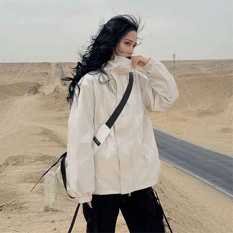 

2025Новая осенне-зимняя свободная толстовка с капюшоном, женское пальто, повседневная ветрозащитная водонепроницаемая хлопковая куртка, модная женская одежда