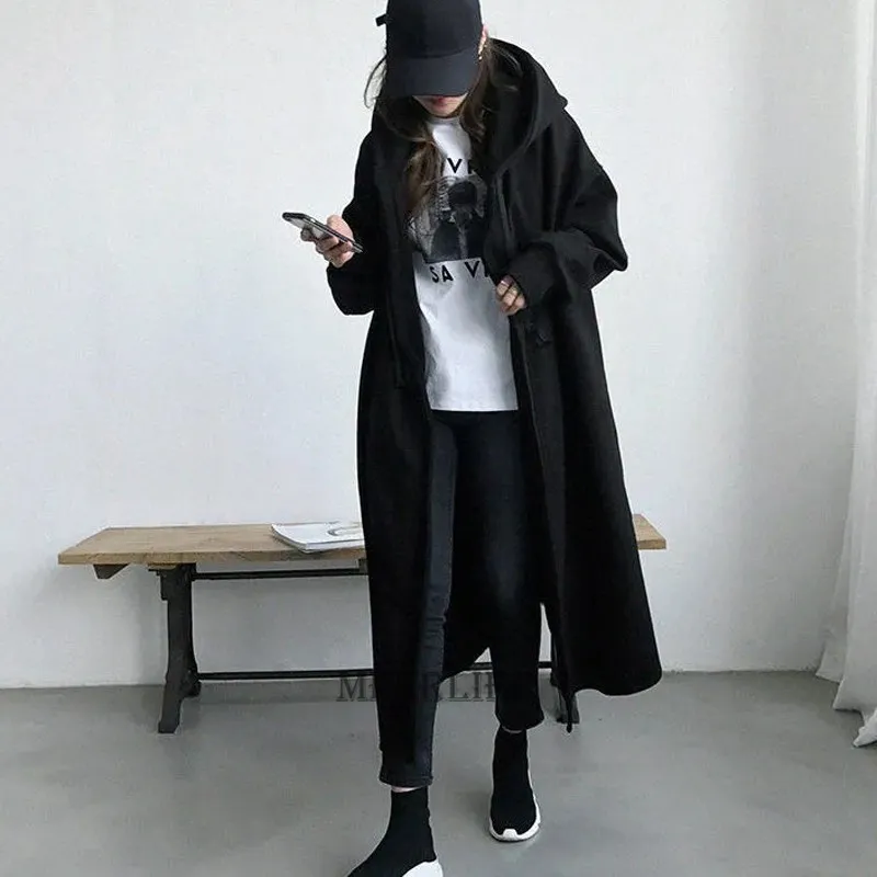 Plus Size 6XL 150kg Women Fleece Trench Coats Without Zipper Black Color Winter Female Coat Open Stitch Ladies Casual Streetwear