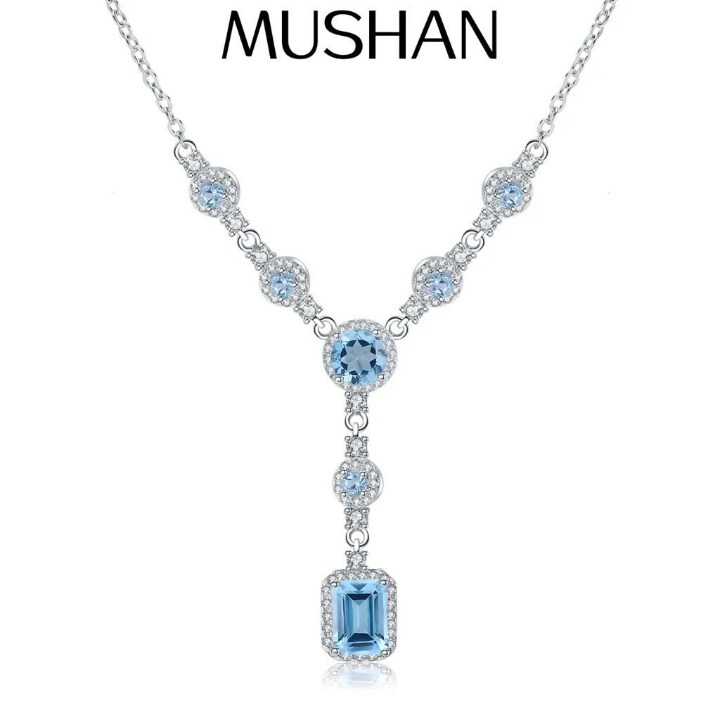 MUSHAN Bespoke Jewelry 925 Sterling Silver Necklace Lab Blue Ruby Cushion Evening Wear for Women 18K Gold Plated Anniversary
