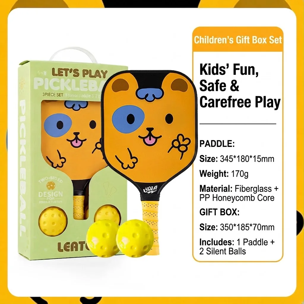 Kids Pickleball Paddles USAPA Approved Fiber Glass cute cat Pickle Ball Paddle Honeycomb Core Anti Slip Sweat Absorb Grip Racket
