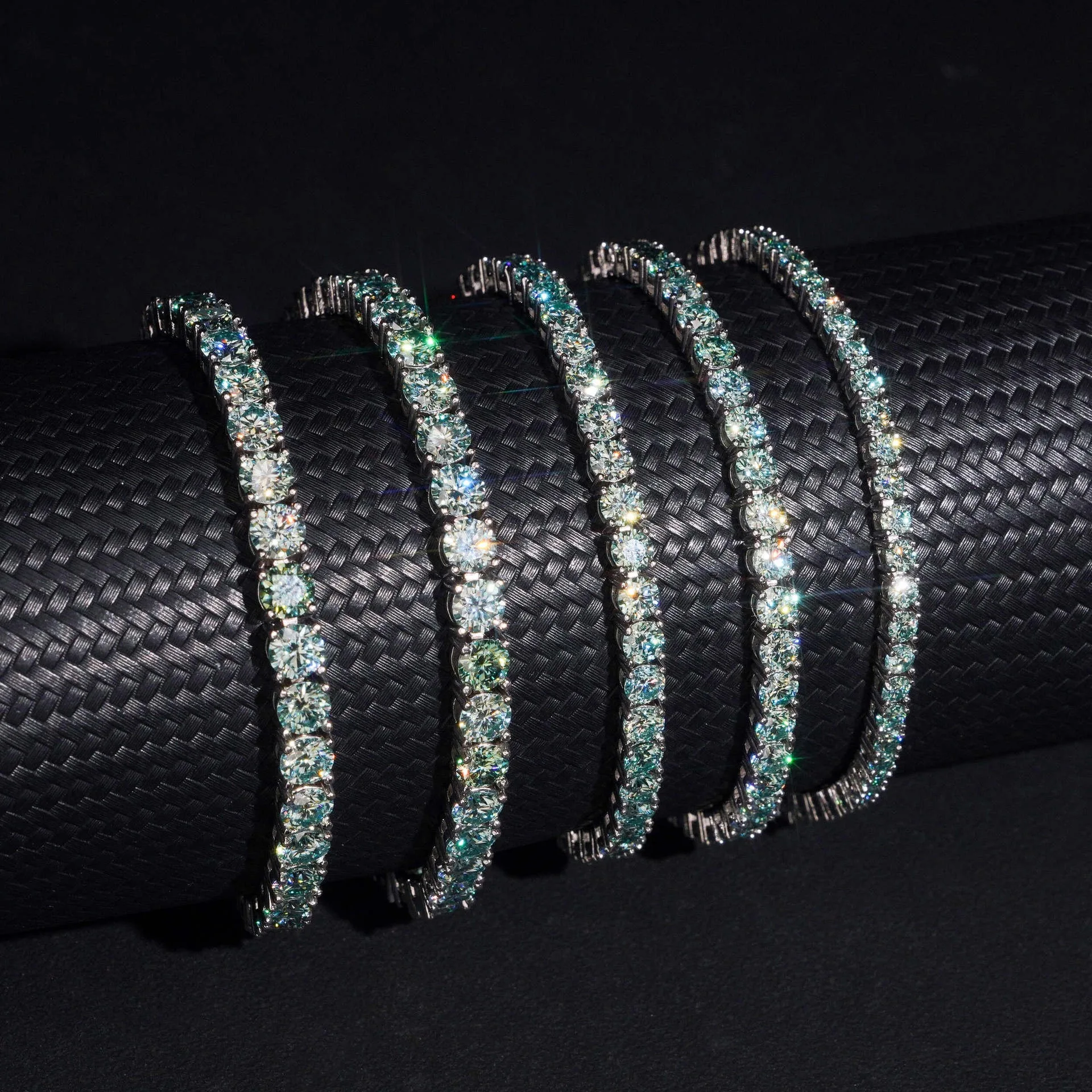 

Хип-хоп сине-зеленый муассанит 5 мм S925 серебряная теннисная цепочка сертификат GRA