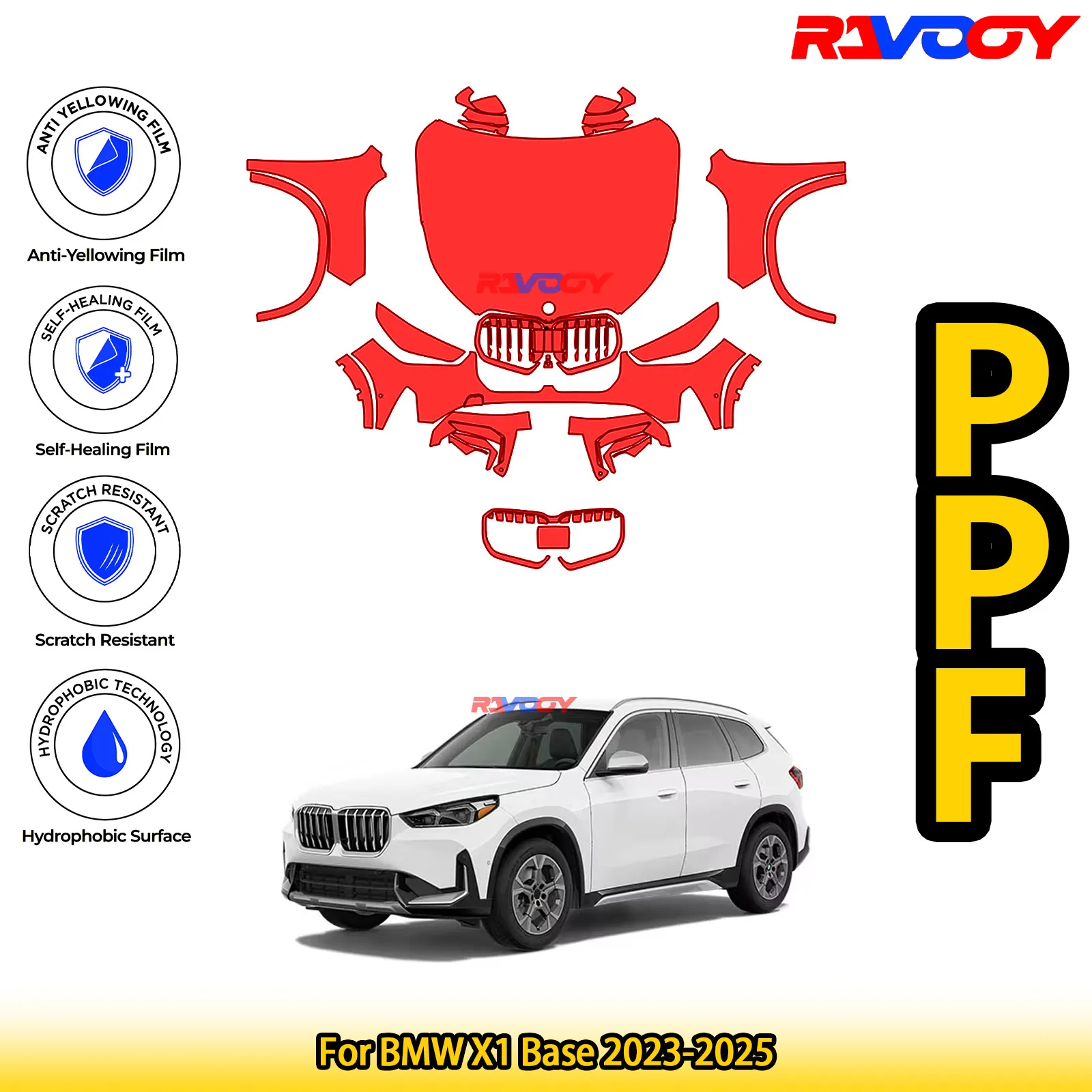 

For BMW X1 Base 2023-2025 Glossy Matte Black Precut front PPF Kit Paint Protection Film
