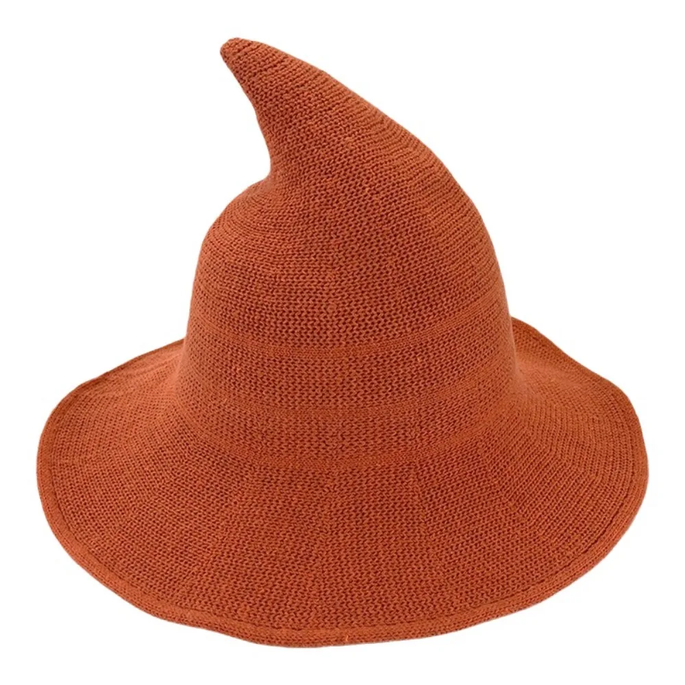 Modern Wool Knit Halloween Witch Hat Solid Color High Quality Party Hat Foldable Pointed Design Costume Hat Masquerade