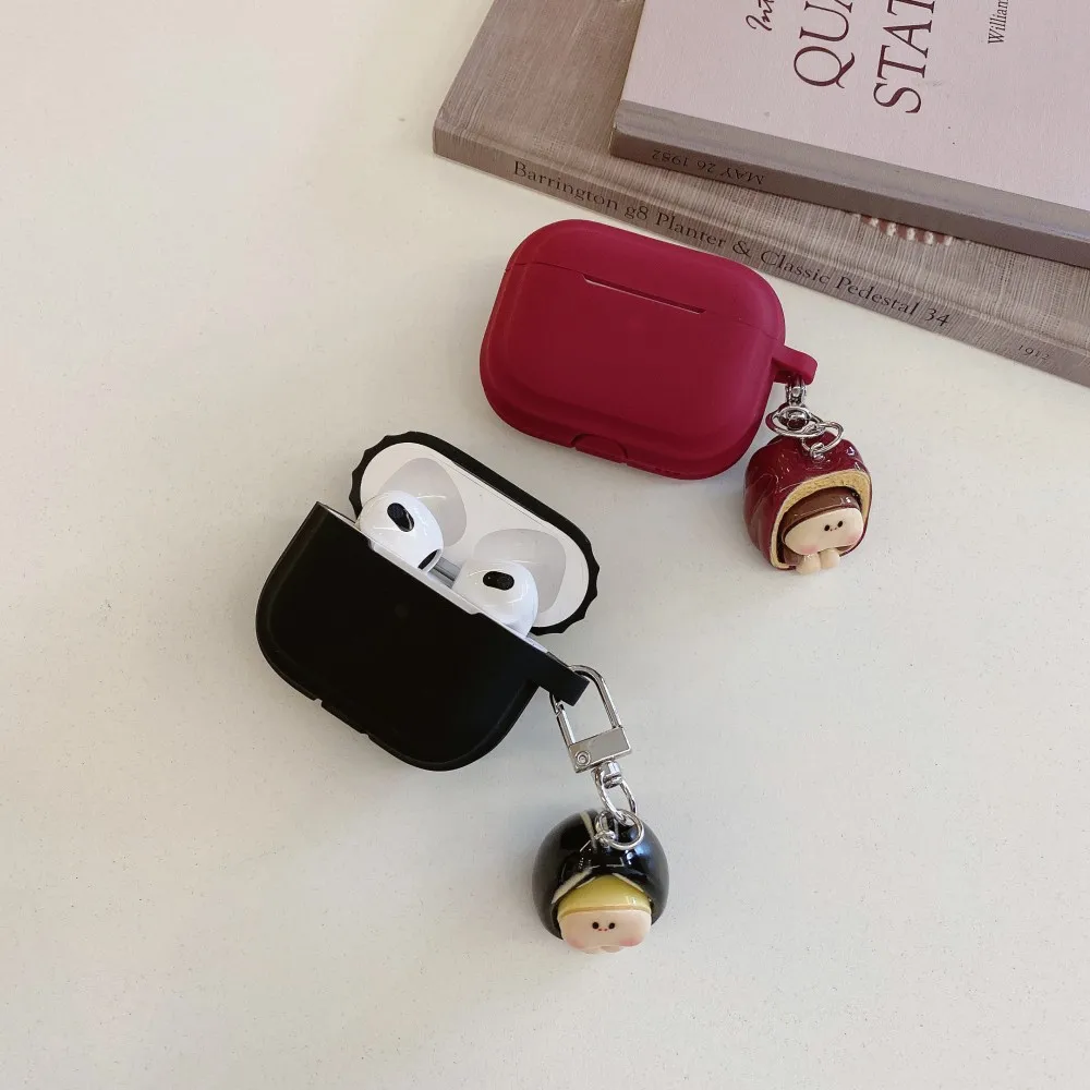 Doll Pendant With Nuts For Apple AirPods 4 Pro 2 Pro Wine Red Soft Earphone Case For AirPods 1 2 3 Cover Box