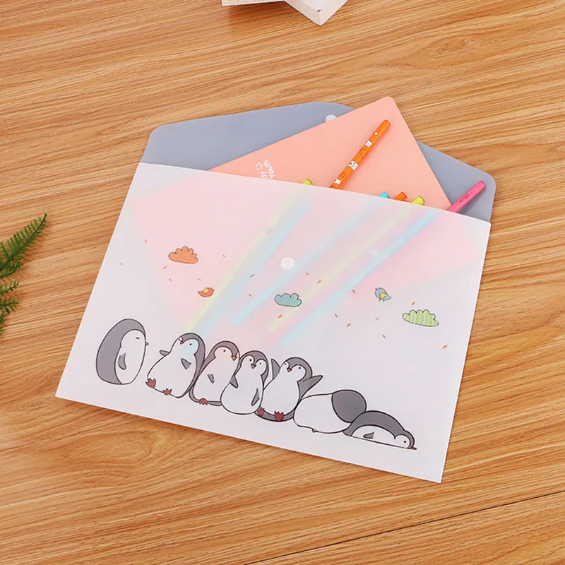 1Pc Cute Cartoon File Bag Student Portable Information Bag Stationery Prize Gift Office Supplies Button Convenient Bag