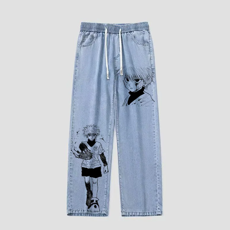 

Джинсы с оригинальным аниме-принтом ручной работы, свободного кроя, со средней посадкой, для студентов и молодежи