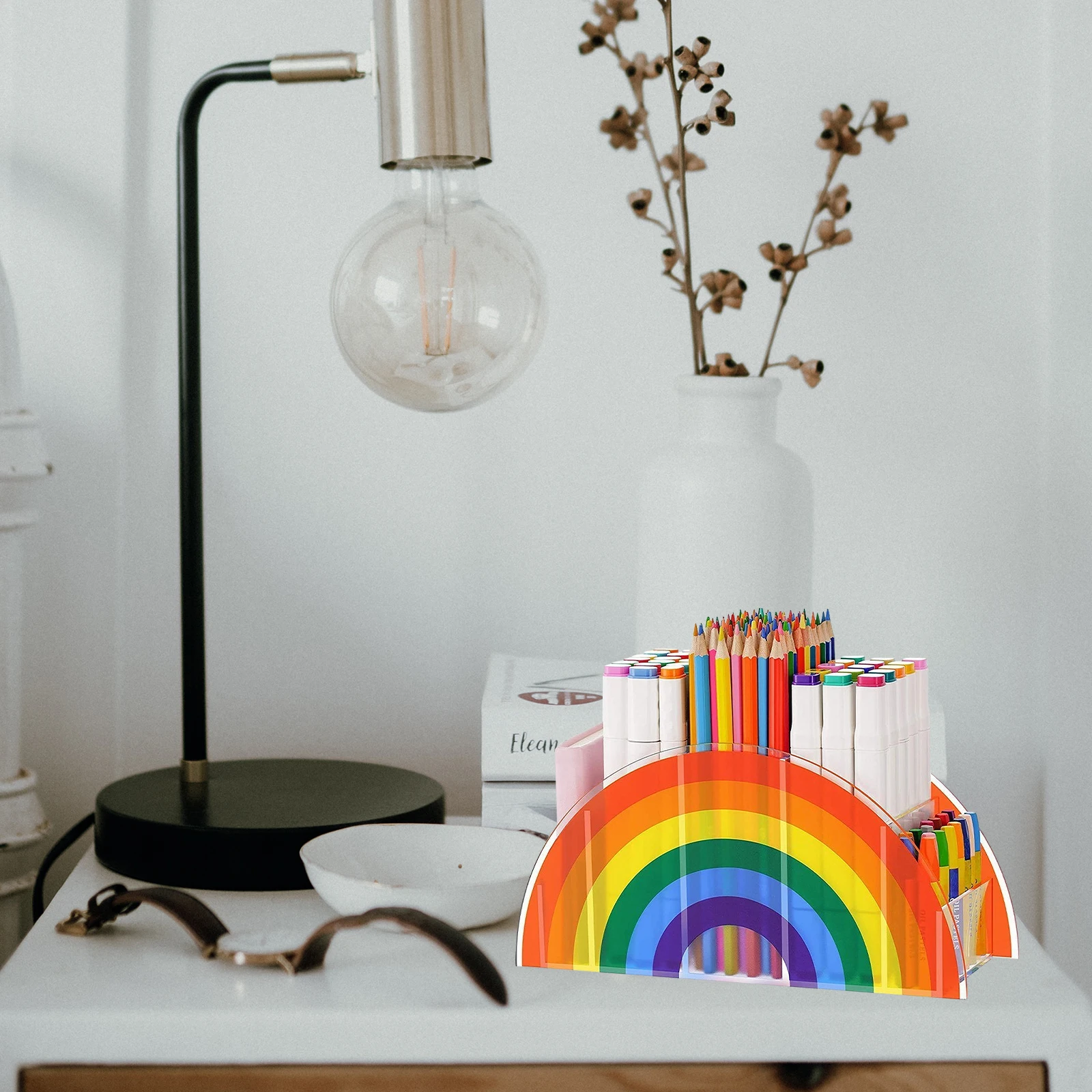 

Rainbow Bridge Pen Holder Acrylic Desktop ganizer Sturdy Lightweight Stationery Storage Pencil Box Colorful Fade Resistant