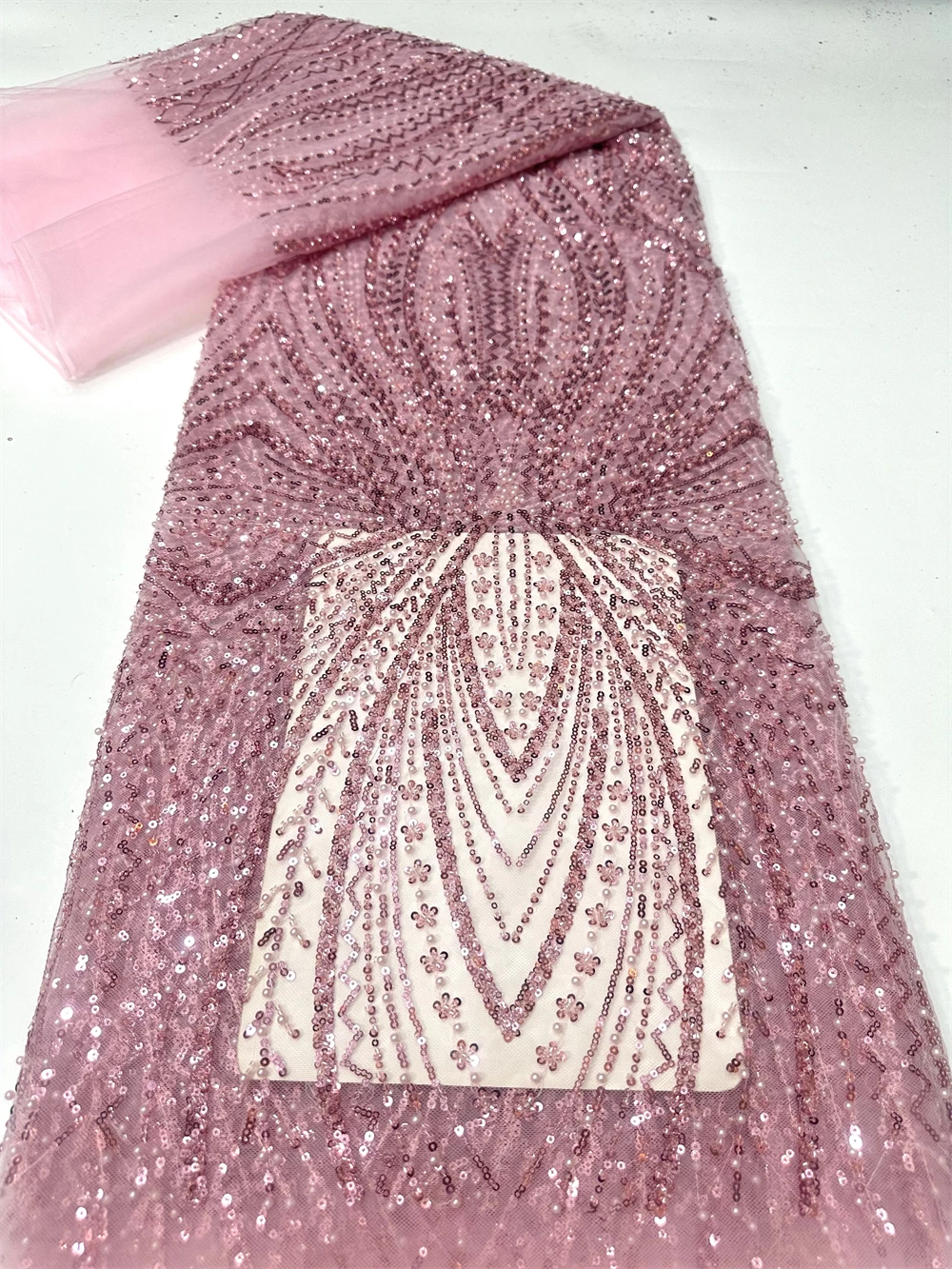 Tissu en dentelle perlée à sequins africains blanc, broderie nigériane, tulle français de haute qualité pour la couture de robes de mariée
