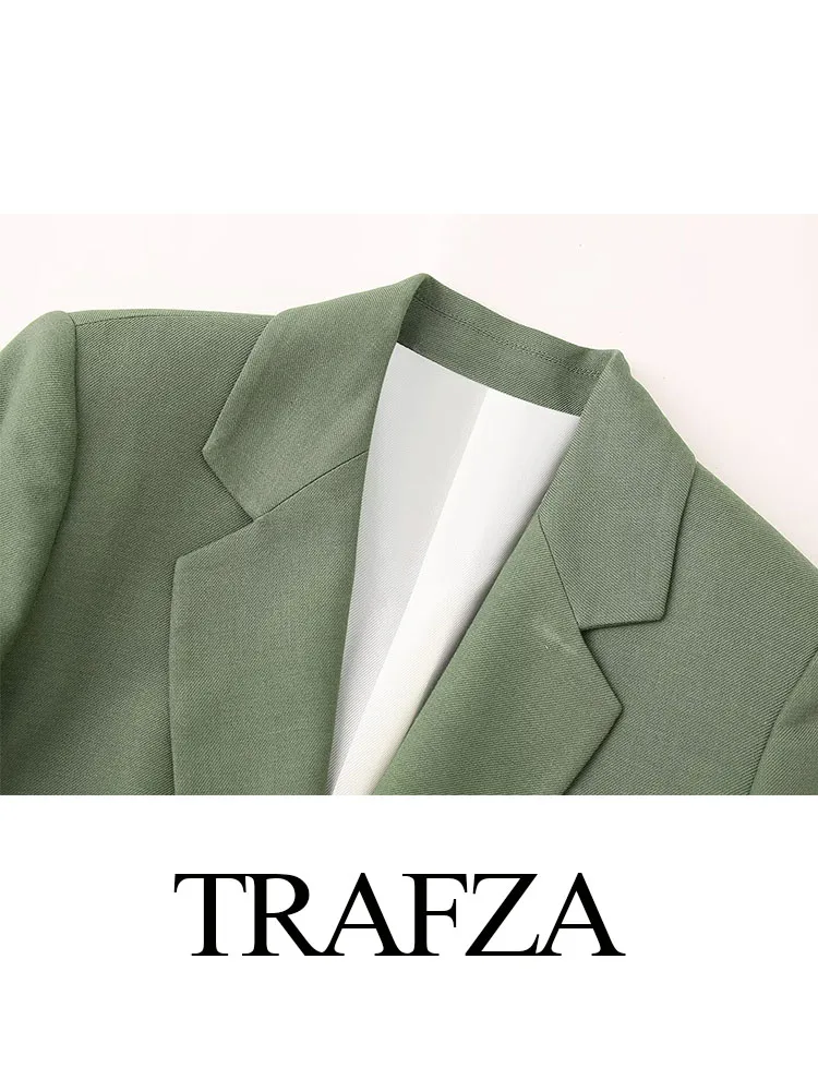 TRAFZA Women New Elegant Chic Button Pocket Decoration Lapel Blazer Top Woman Long Sleeves Casual Blouses Solid Color Coat TRAF