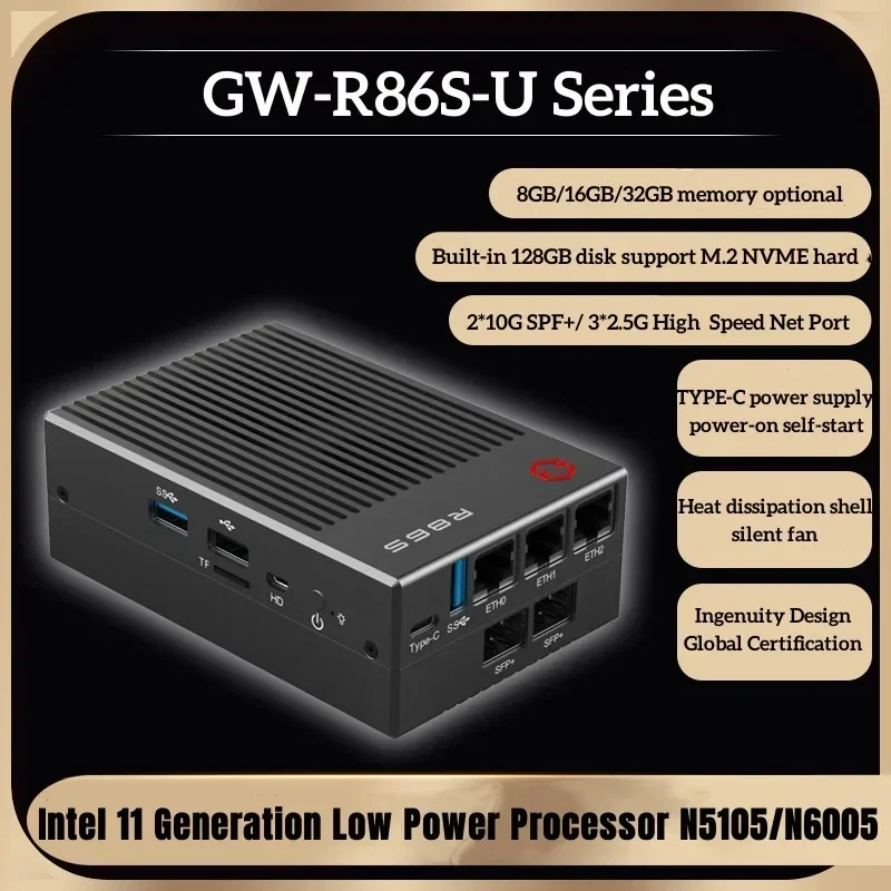 GW R86S U1 U2 U3 U4 T1 T2 T3 T4 Intel Mini PC Host Multi Port 2.5G 10G  N6005 N5105 Soft Router Routing