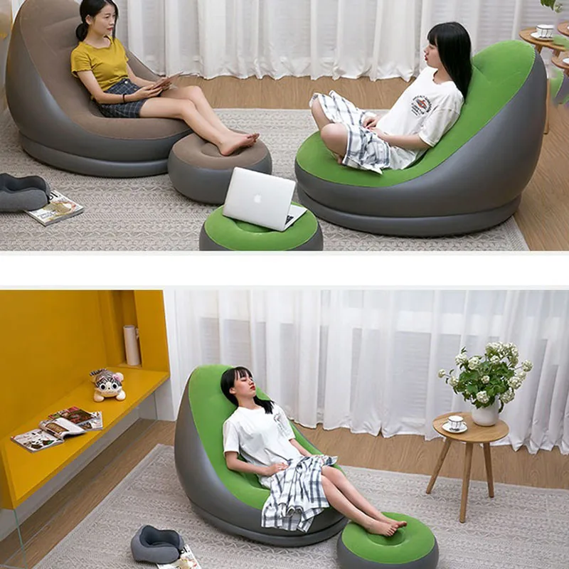 Inflatable Chair with Pump Sleeping Bed for Home Living Room Outdoor Beach Garden Camping Inflatable Folding Armchair Mattress