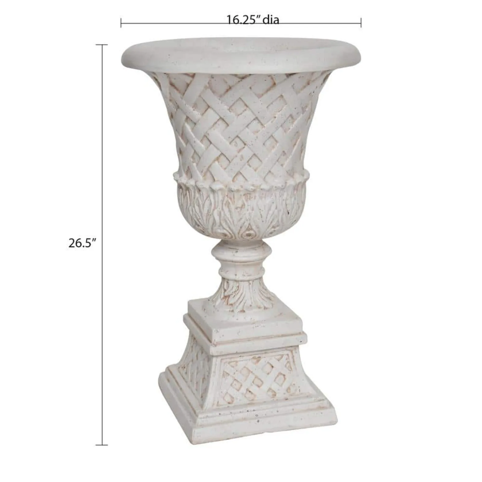 US 26.5 in. H. Aged White Cast Stone Fiberglass Lattice Urn and Pedestal