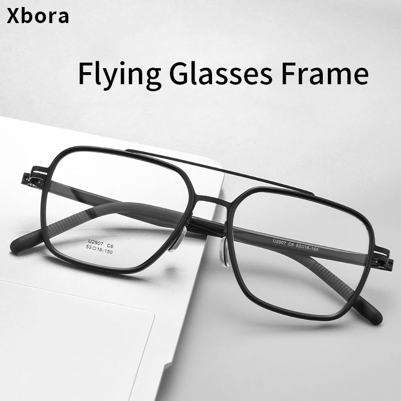 

Xbora Mens Optical Prescription Glasses Square Double Beam Glasses Stylish Design Mens Trendy Fashion Eyeglasses Frames 2907U