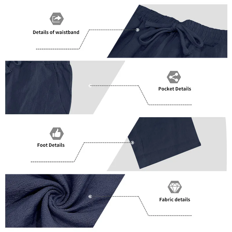 Sommerliche Herren-Leinenhose, Lässige Hawaiian-Hose mit Elastischem Kordelzug, Atmungsaktive Gerade Lange Hose mit Taschen für Alltag und Zuhause – Detail 12