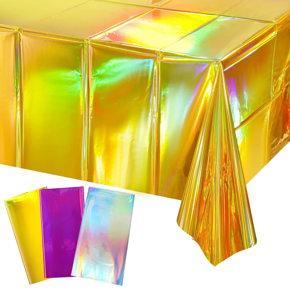 4/2/1Pack Iridescent Disposable Laser Tablecloth Rectangle Table Covers Shiny Gold Silver Foil Tablecloth Christmas Party Decor