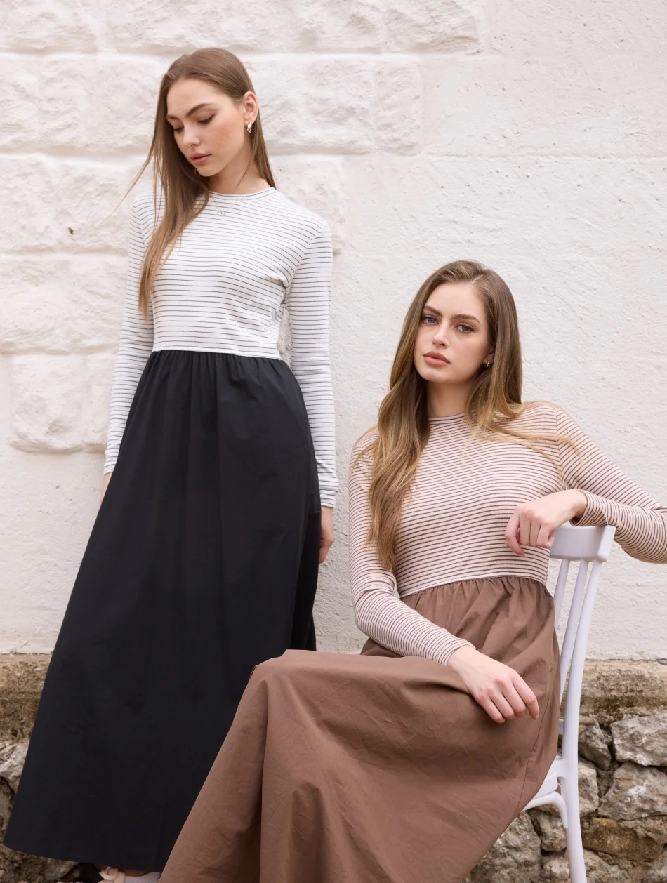 Robe patchwork rayée AS SS26, vêtements confortables pour femmes