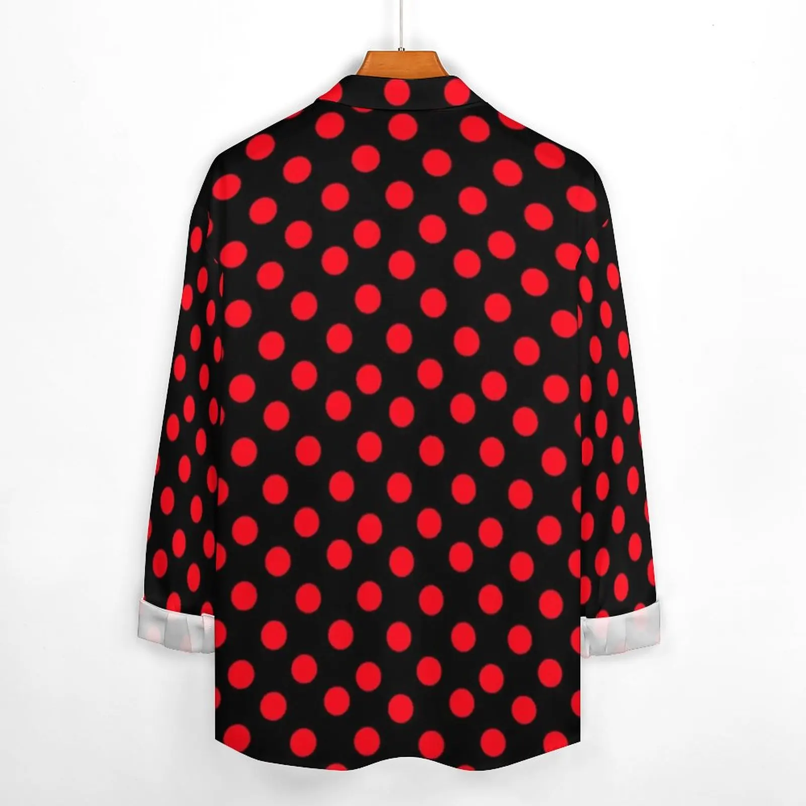 Red Polka Dot Casual Shirts Mens Vintage Spots Print Shirt Long Sleeve Retro Street Blouses Autumn Custom Top Big Size 3XL 4XL