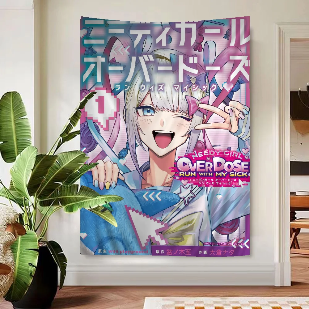 Needy Girl Overdose Game Tapestry Anime Tapestry Hanging Tarot Hippie Wall Rugs Dorm Wall Hanging Sheets