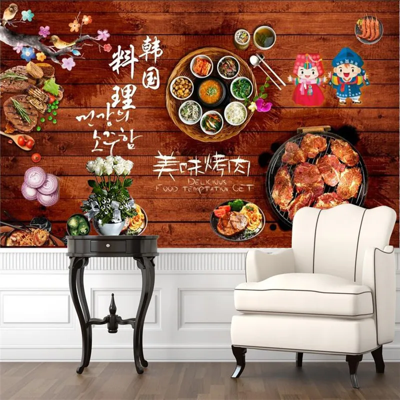 Modern Korean Cuisine Barbecue Food Background Wall Paper 3D Korean Restaurant Snack Bar Industrial Decor Mural Wallpaper 3D