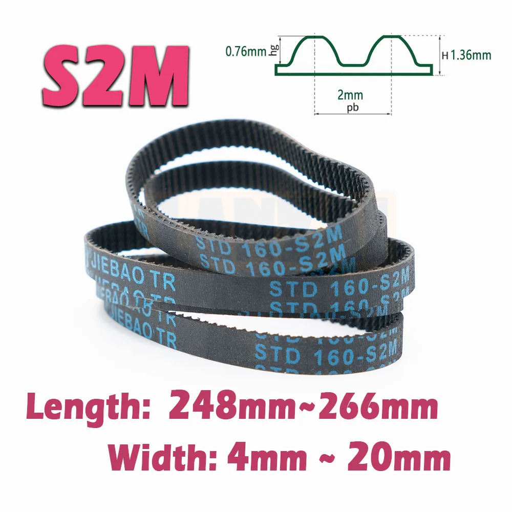 S2M Timing Belt Width 4~20mm Transmissi Closed Loop Rubber Belt Length 248 250 252 254 256 258 260 262 264 266mm 2M CNC Drive