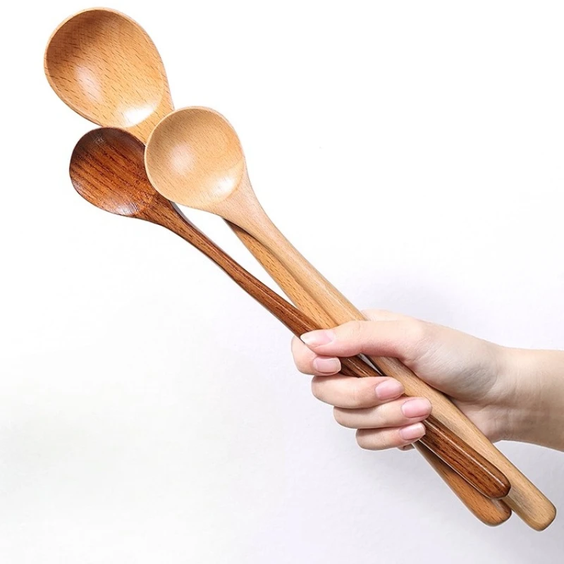 Holzlöffel mit langem Griff zum Rühren, Braten und Kochen, Suppenlöffel, verlängerter Geschirrmischlöffel, japanischer Holzlöffel