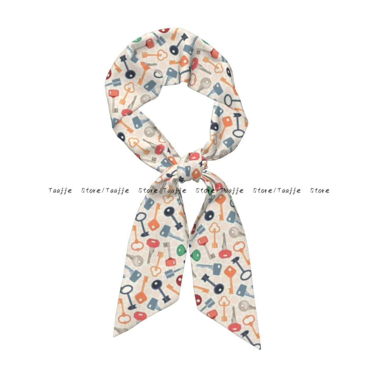 

Fake Silk Scarf Women Hair Band Keys Symbols Headdress Accessories Lady Scarf Ribbon Neck Ties for Bag