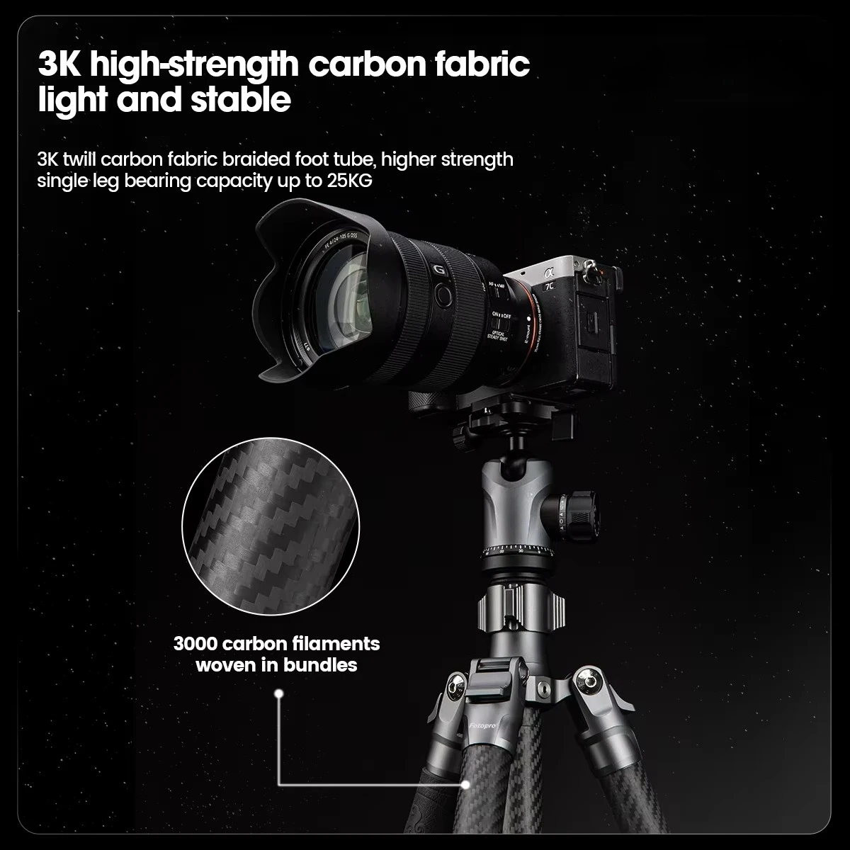 Portable Carbon Fiber Tripod With 360 Panorama Ball Outdoor Travel Stand For DSLR