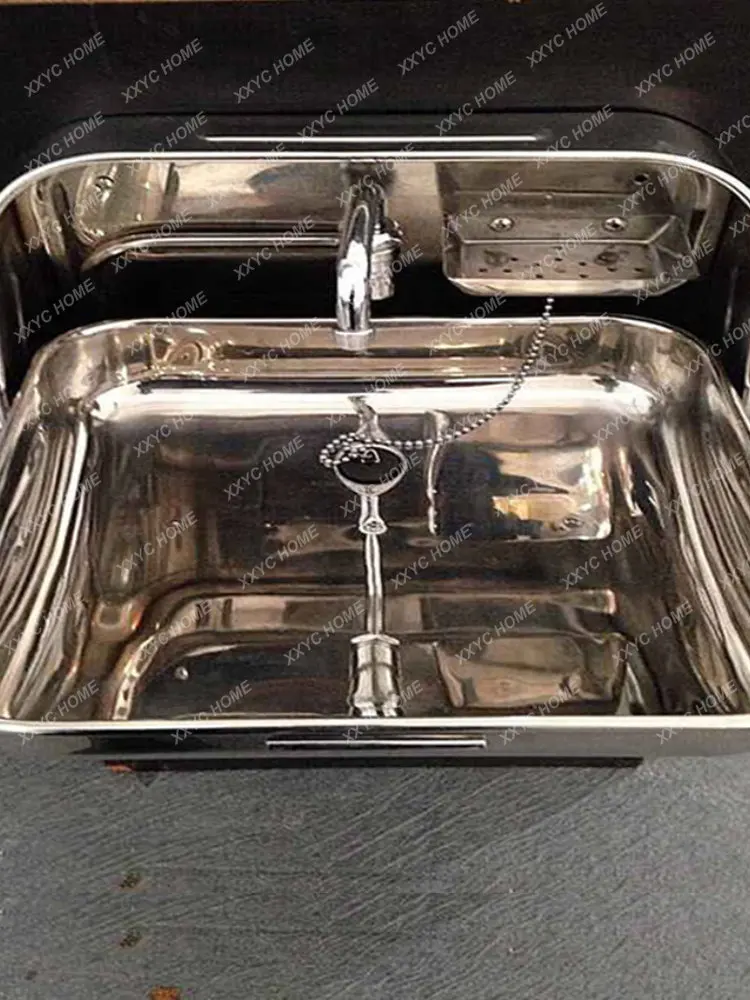 Steel Folding Sink with Integrated Faucet Apply to Caravan Camper Boat Wall-mounted Sink 370*390*(180/375)mm