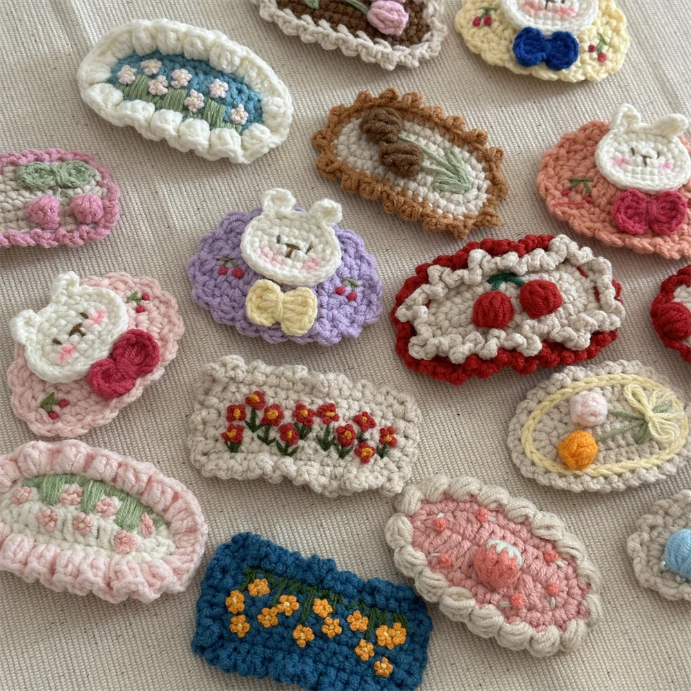 New Cute Cartoon Pastoral Style Hair Clip Girl Handwoven Flower Knitted Children's Baby BB Clip Hair Accessories Girl