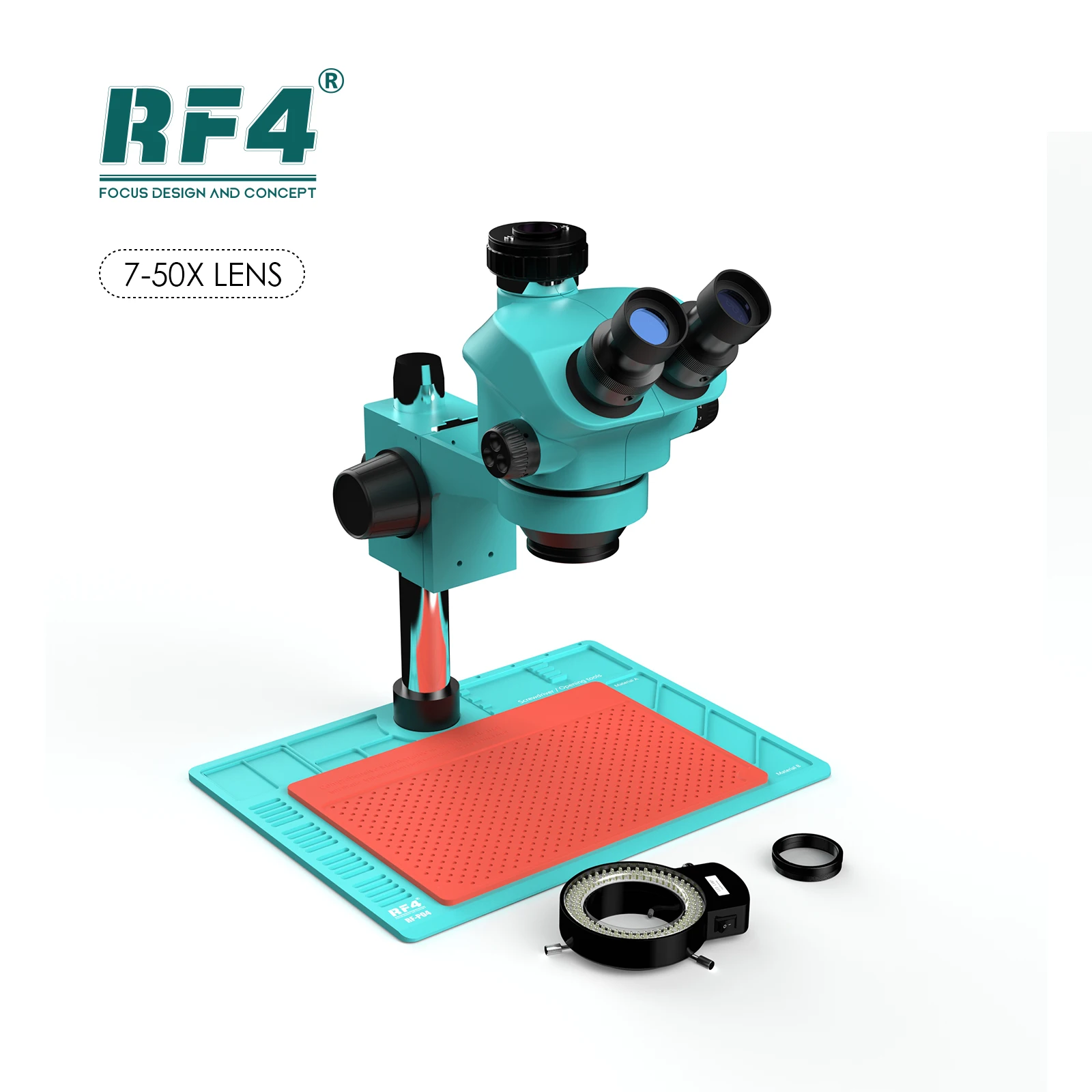 RF4 7-50X lunghezza focale ingrandimento telefono PCB saldatura piattaforma di manutenzione lega di alluminio grande Base Zoom microscopio